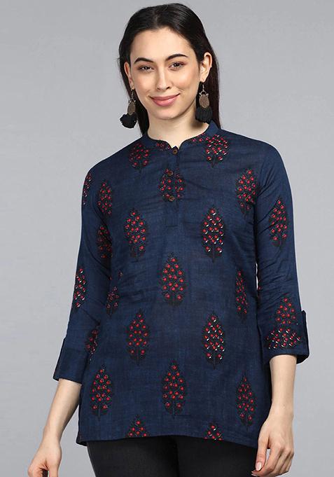 Navy Blue Printed Cotton Tunic