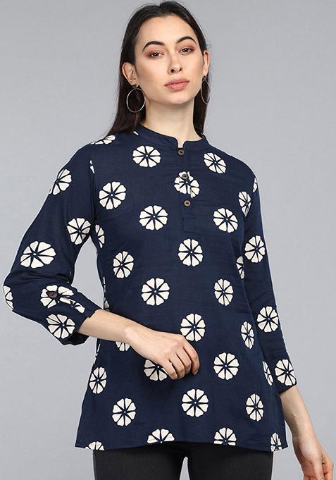 Navy Blue Printed Cotton Tunic