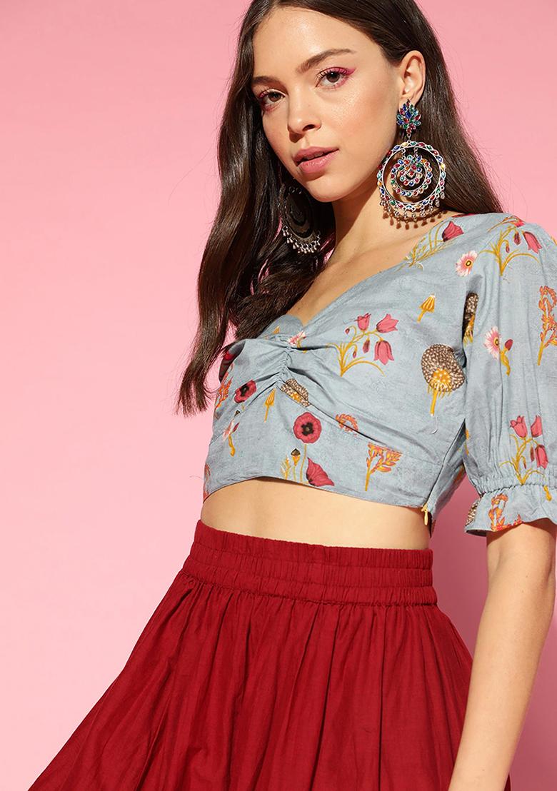 Blue Printed Cotton Top