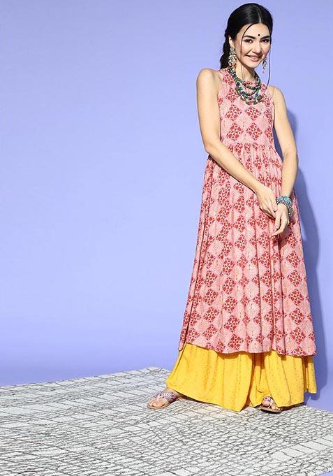 Pink Printed Cotton Kurta