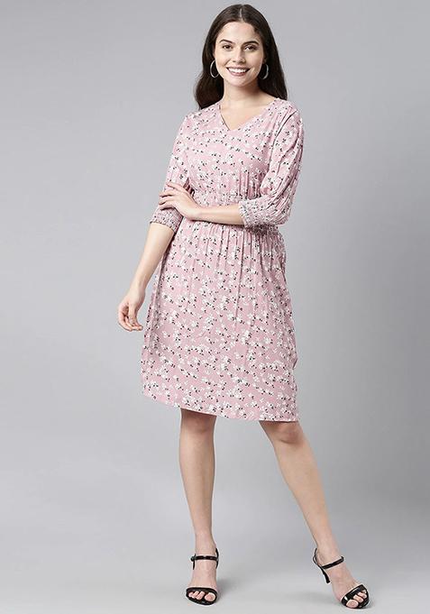 Mauve Printed Crepe Dress