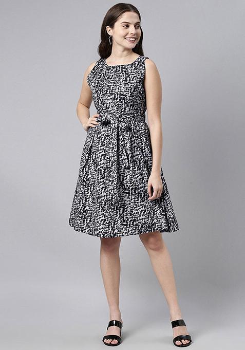 Black Printed Crepe Dress