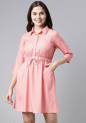 Pink Printed Crepe Dress