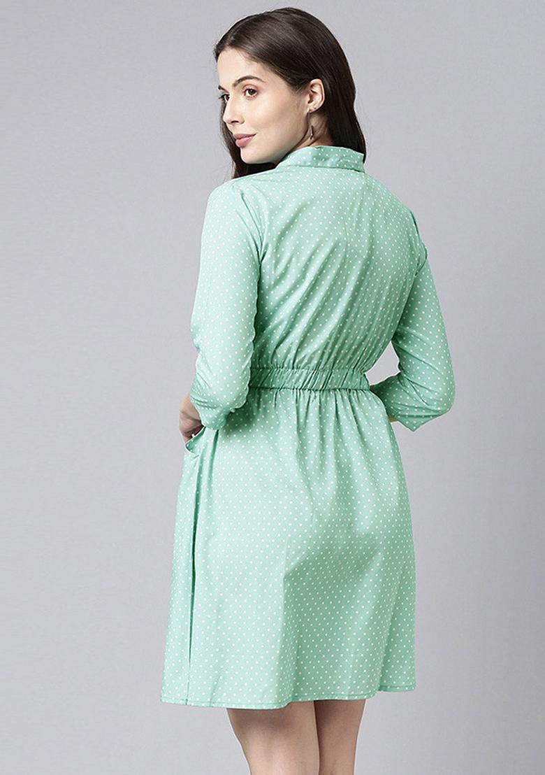 Green Printed Crepe Dress