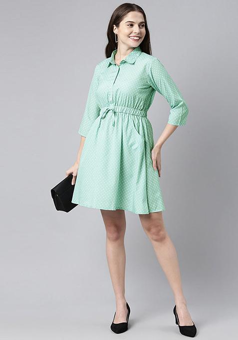 Green Printed Crepe Dress