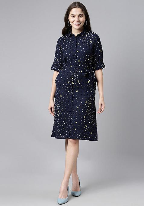 Navy Blue Printed Georgette Dress