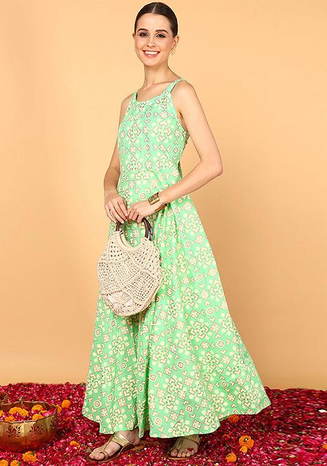 Sea Green Printed Cotton Dress