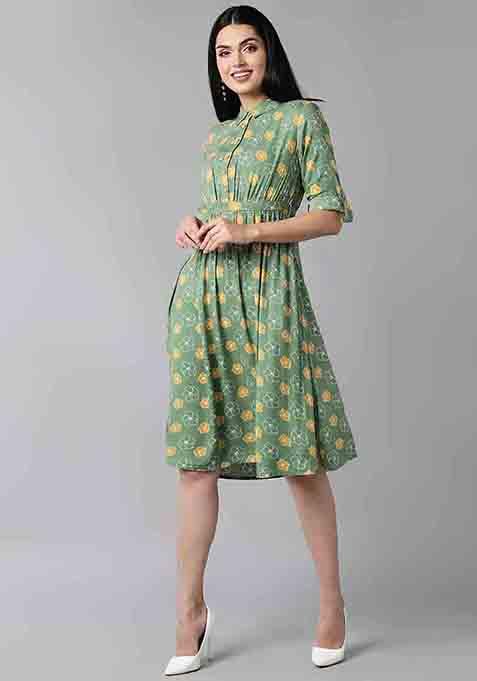 Green Printed Cotton Dress