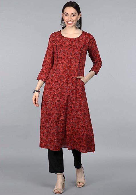 Red Printed Cotton Kurta