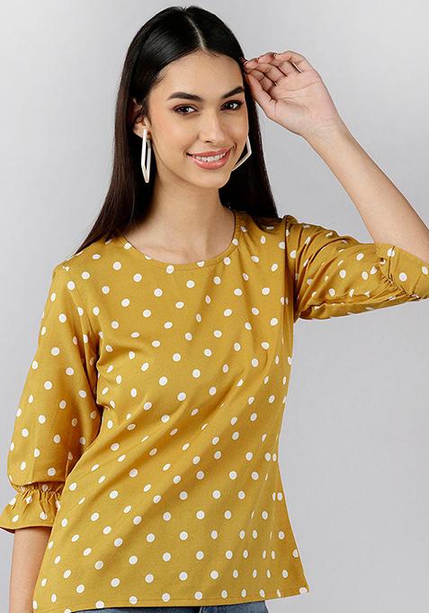 Mustard Printed Crepe Top