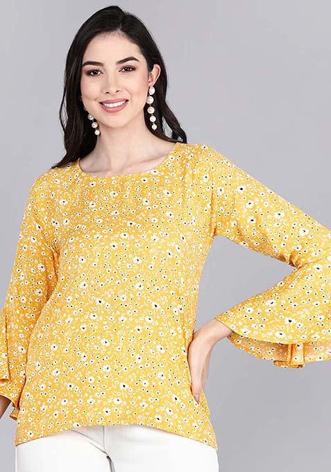 Yellow Printed Crepe Top