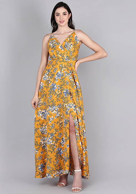 Mustard Printed Polyester Dress