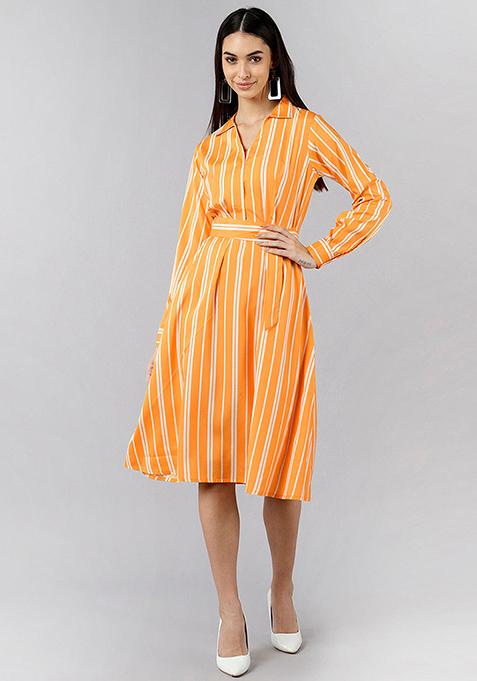 Orange Printed Polyester Dress