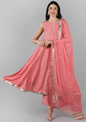 Pink Solid Poly Silk Kurta Set