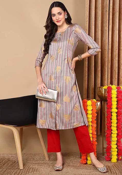 Taupe Printed Cotton Kurta