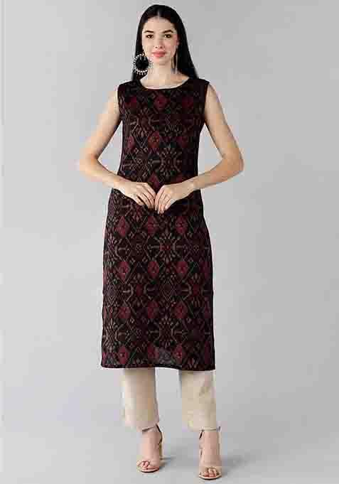 Black Printed Cotton Kurta