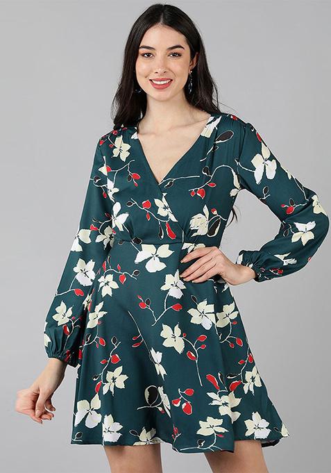 Green Printed Polyester Dress