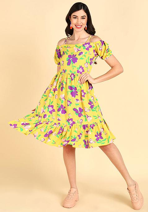 Yellow Printed Georgette Dress