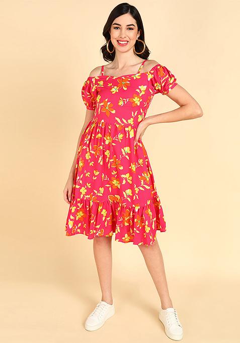 Pink Printed Georgette Dress