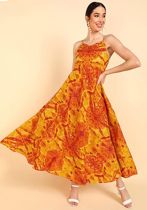 Orange Printed Cotton Dress