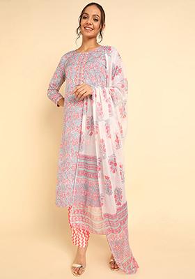 Grey Printed Chiffon Kurta Set