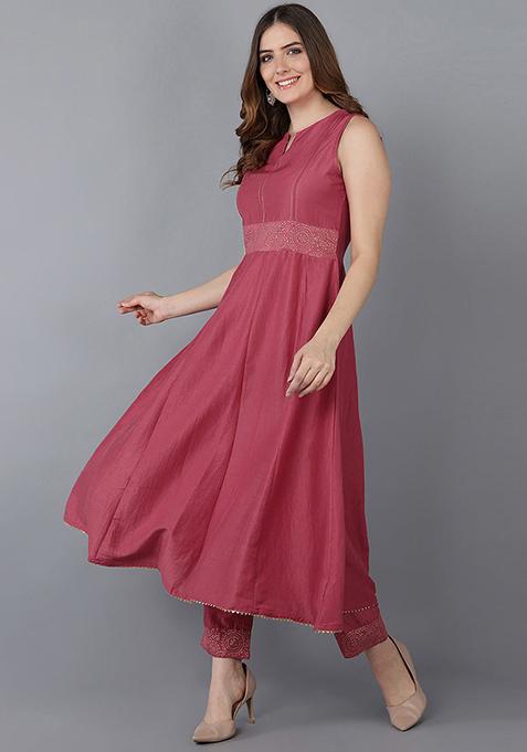 Peach Printed Poly Silk Kurta Set