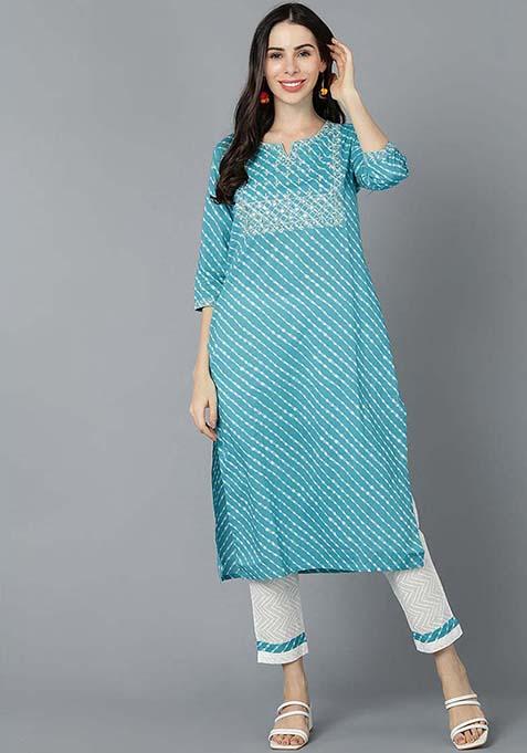 Blue Printed Cotton Kurta