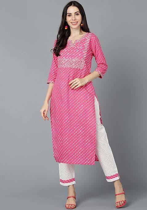 Pink Printed Cotton Kurta