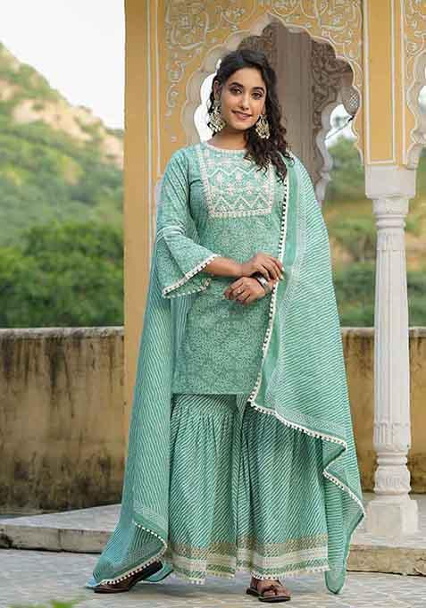 Sea Green Embroidered Cotton Kurta Set