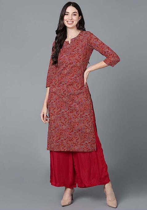 Red Printed Cotton Kurta