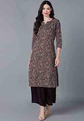 Purple Printed Cotton Kurta