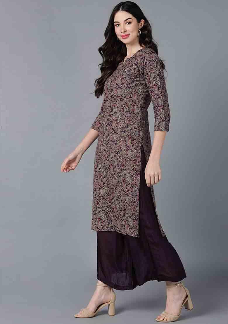 Purple Printed Cotton Kurta