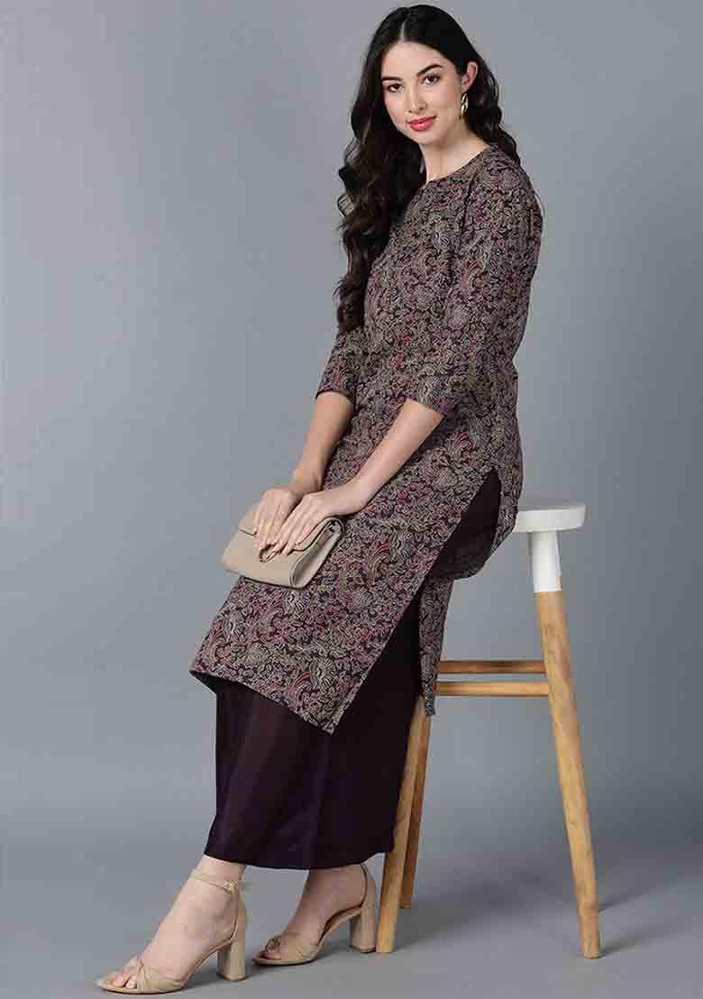 Purple Printed Cotton Kurta