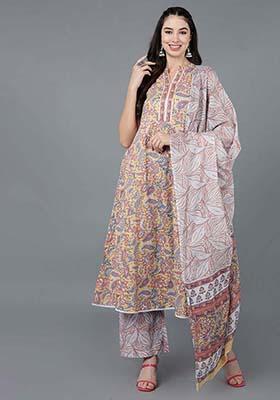 Yellow Printed Cotton Kurta Set