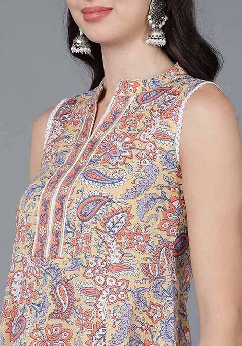 Yellow Printed Cotton Kurta Set