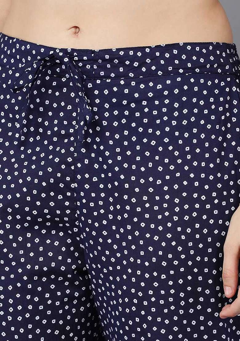 Navy Blue Printed Rayon Anarkali Set - Indya