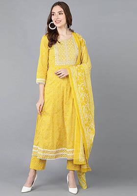 Yellow Embroidered Rayon Blend Kurta Set