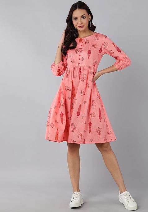 Pink Printed Cotton Dress