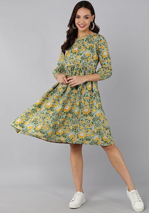 Green Printed Cotton Dress