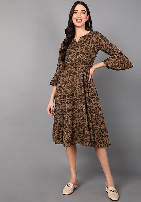 Taupe Printed Cotton Dress