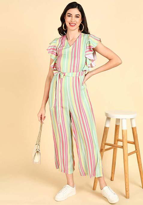 Green Printed Cotton Jumpsuit