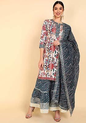 White Printed Cotton Kurta Set