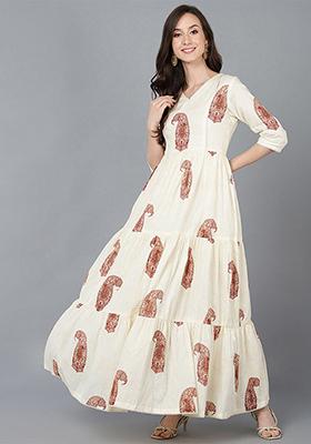 Cream Solid Cotton Dress