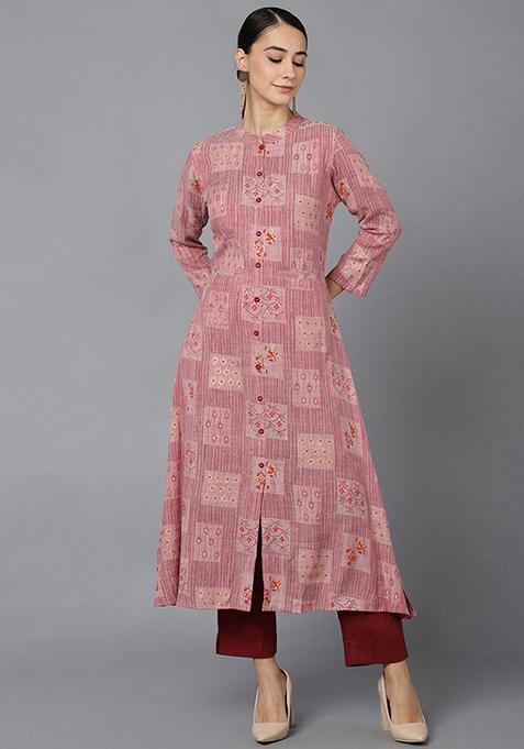 Mauve Printed Cotton Kurta