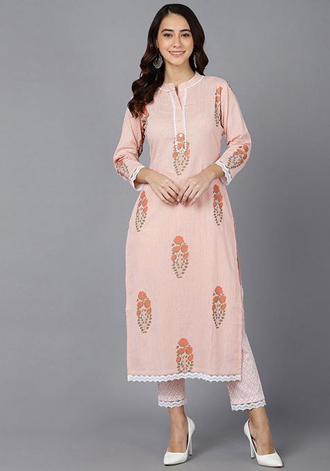 Pink Printed Cotton Kurta