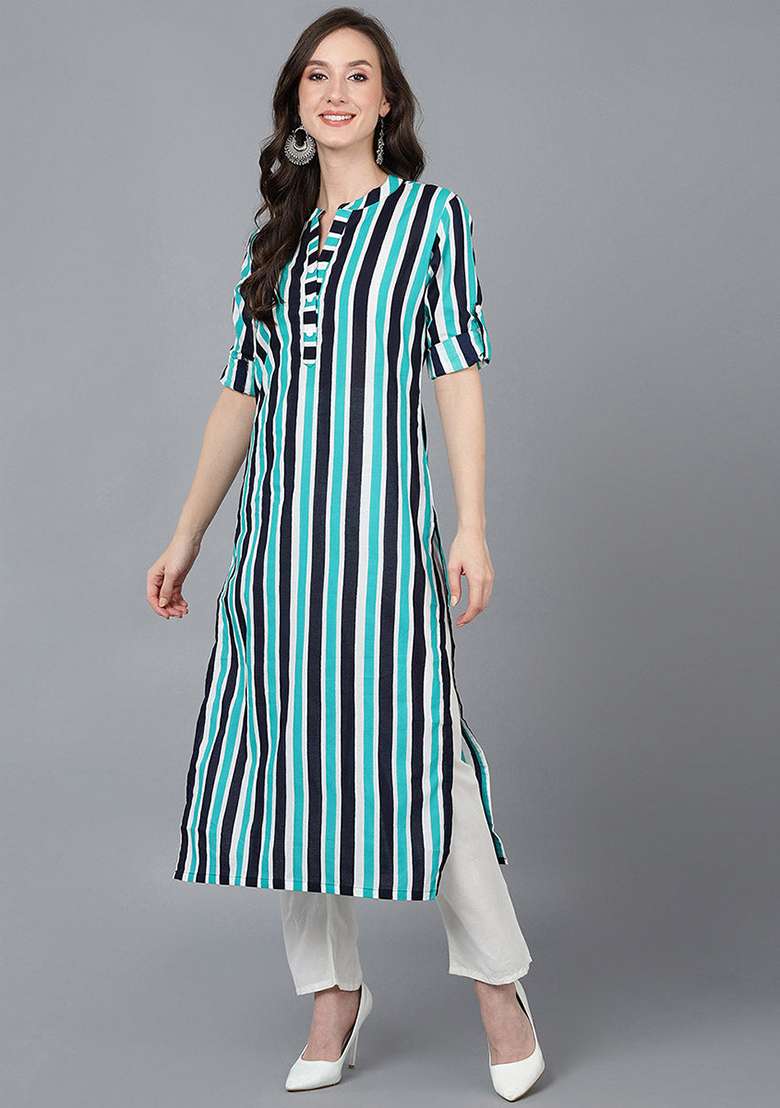 Multicolor Printed Cotton Kurta - Indya