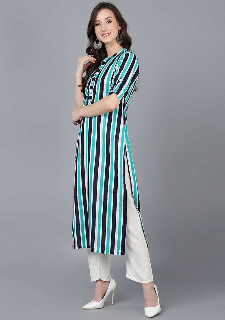 Multicolor Printed Cotton Kurta - Indya