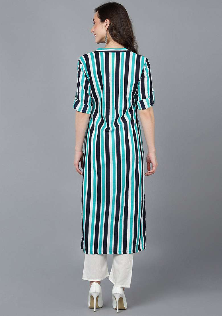 Multicolor Printed Cotton Kurta - Indya
