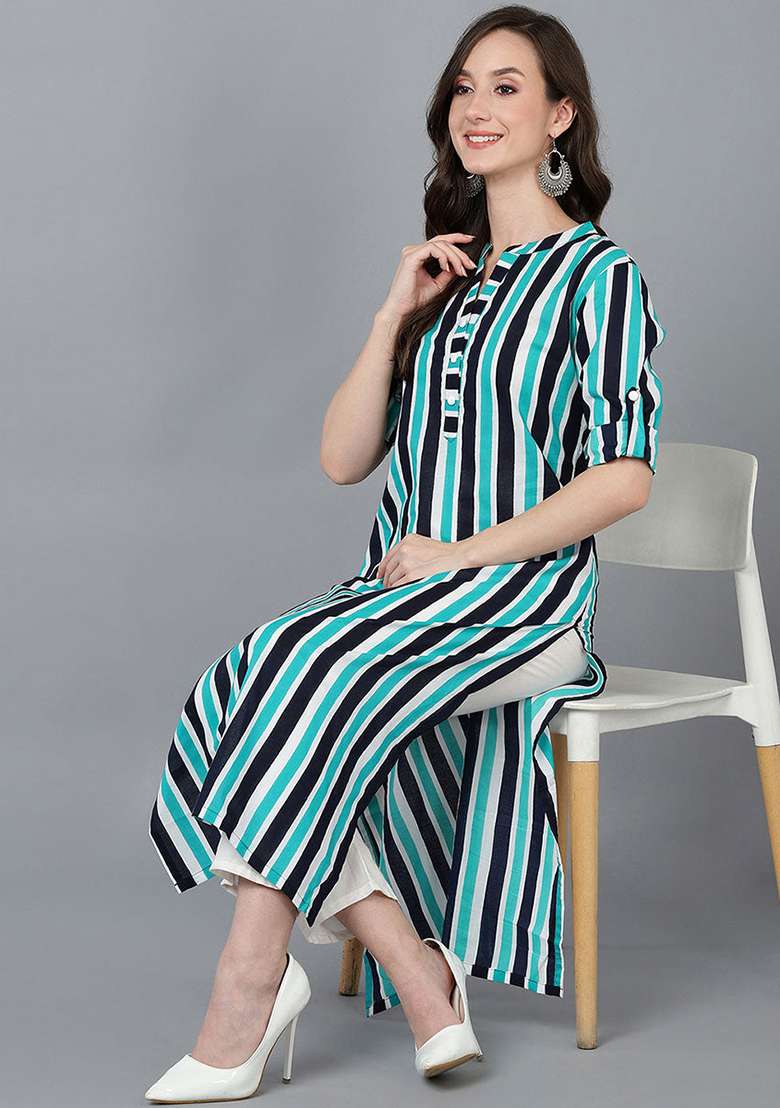 Multicolor Printed Cotton Kurta - Indya