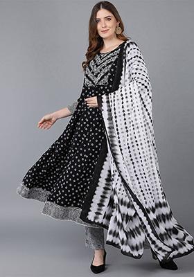 Black Embroidered Cotton Kurta Set